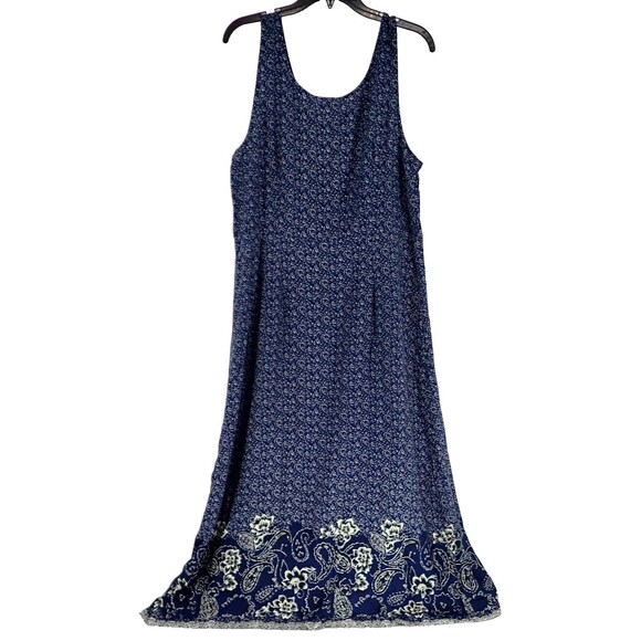 Summer Women's Maxi Tank Dress Size 14 Large Sleeveless Dark Blue & White Print - Picture 2 of 8
